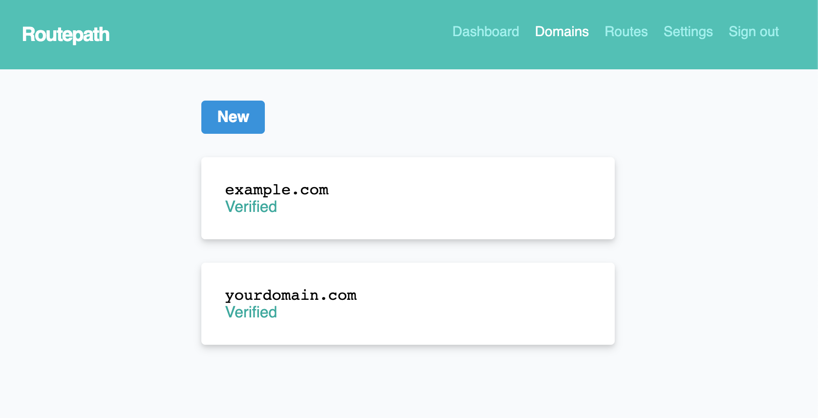 routepath domains UI screenshot