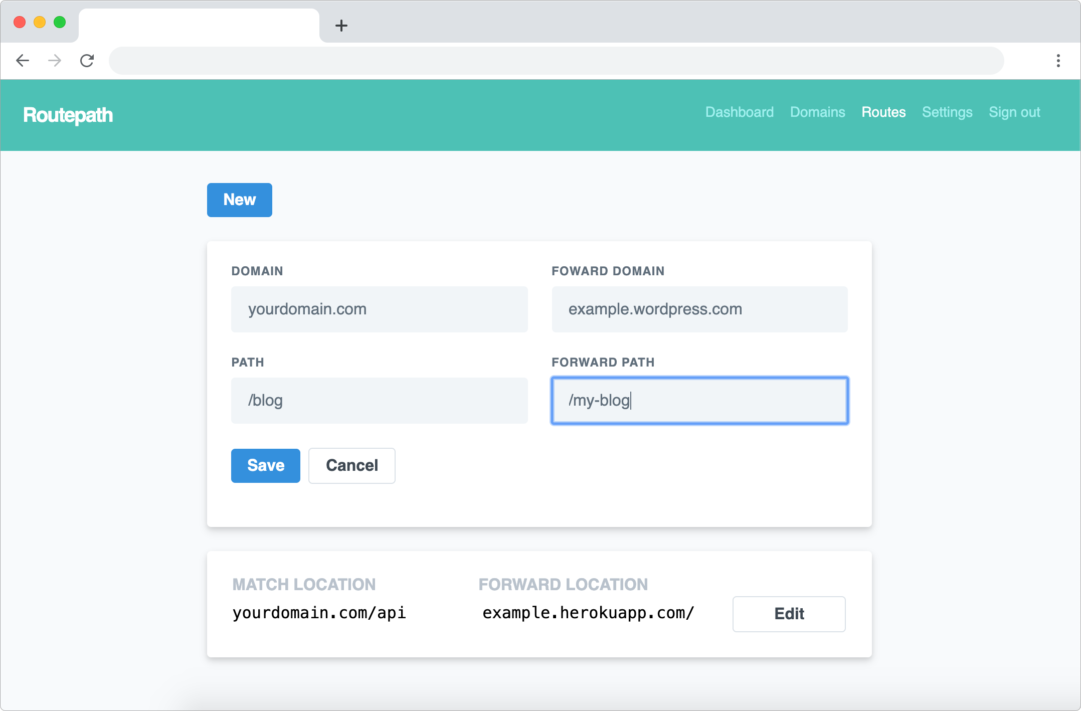 routepath screenshot setting up wordpress blog and heroku api